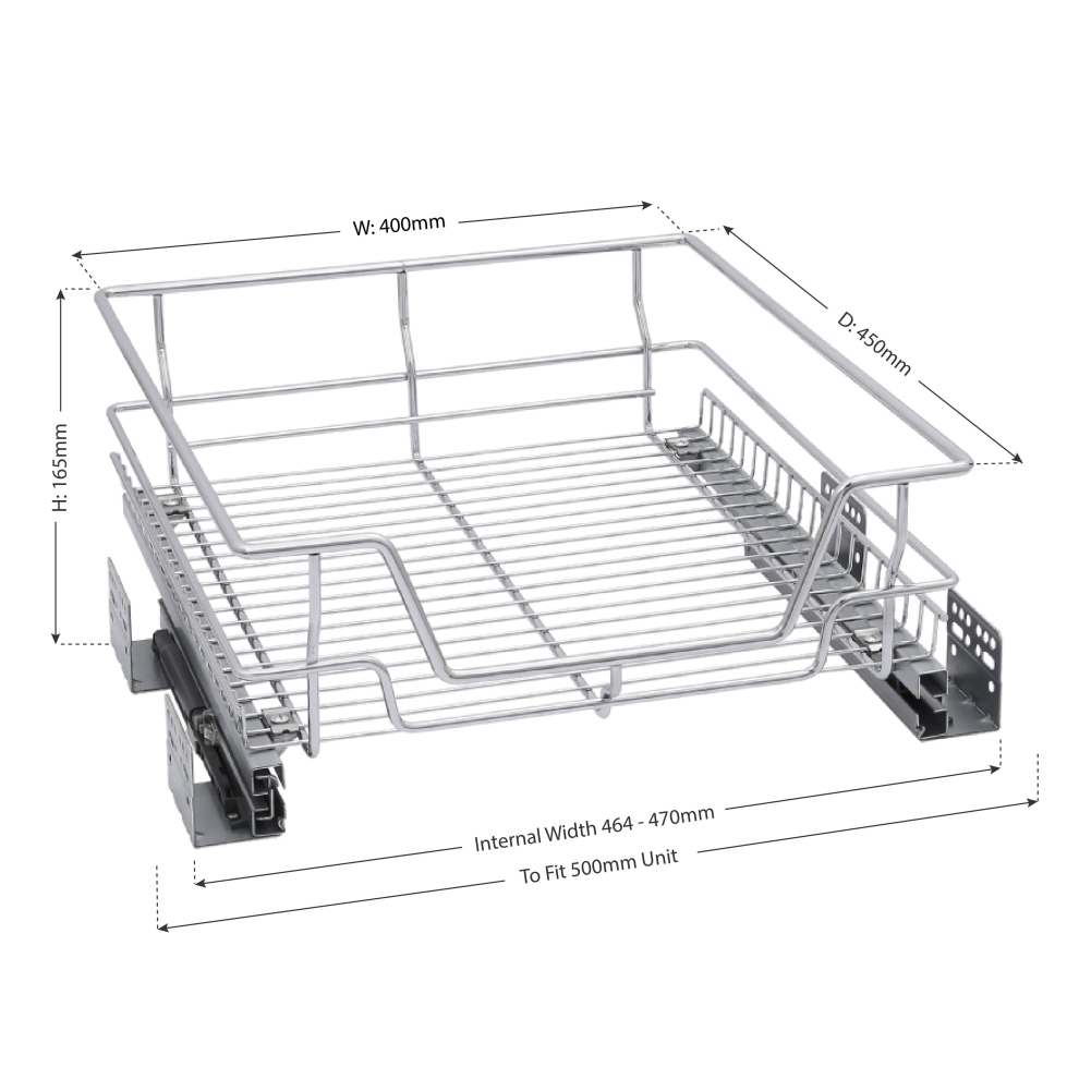 (for 500mm unit) Pull out Cabinet Wire Baskets Soft Close Runners