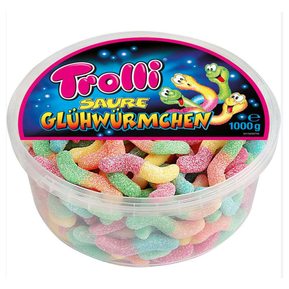 Trolli Sour Glowworms Fruit Sour Sweet Party 1kg Tub