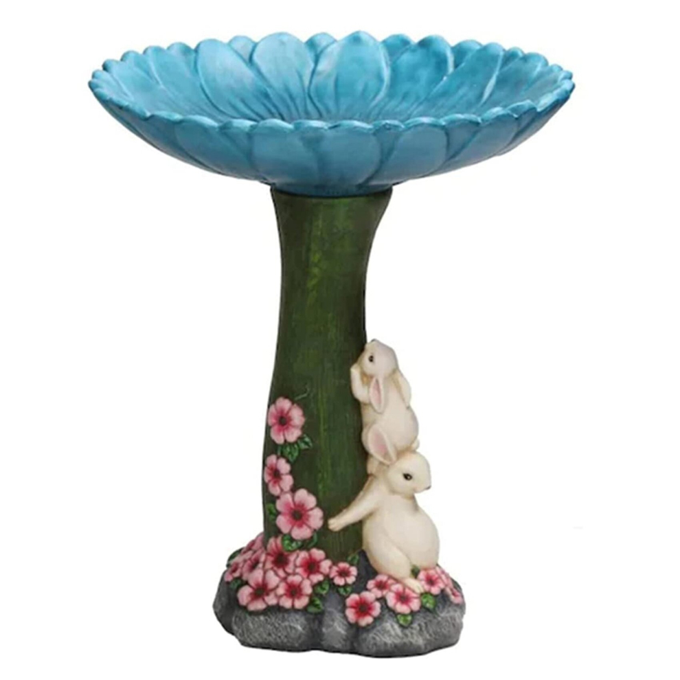 Veneka Resin Bird Bath Garden Sunflower & Rabbit Statue Outdoor Vintage Bowl
