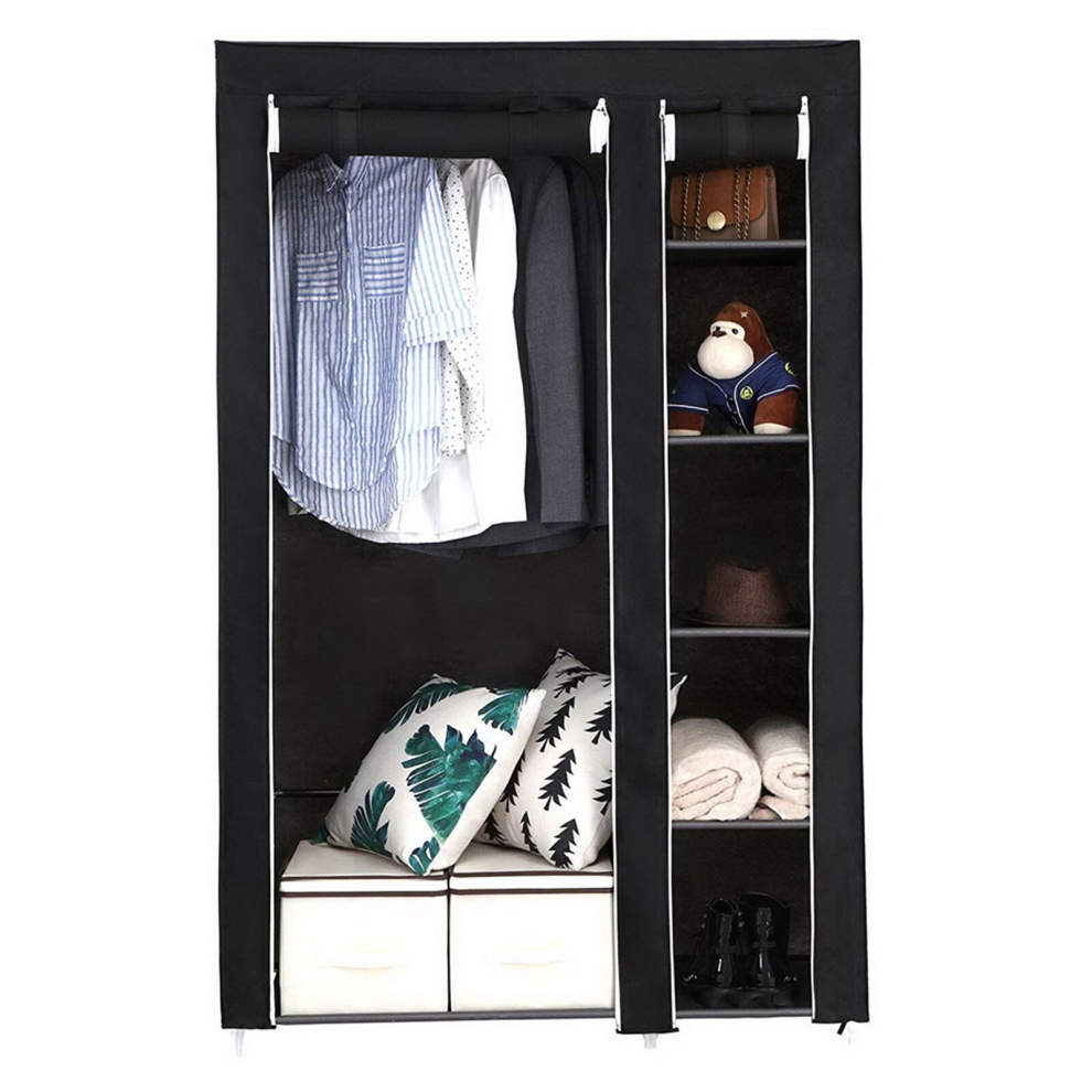 67" Portable Clothes Closet Wardrobe with Non-woven Fabric and Hanging Rod Quick and Easy to Assemble Black-image-OPC-PD98GKQ-NEW