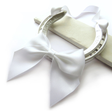 Real Wedding Horseshoe Gift - Handmade Silver Aluminium, Racecourse-Quality, White Satin Ribbon, 11.5x11 cm, 85g