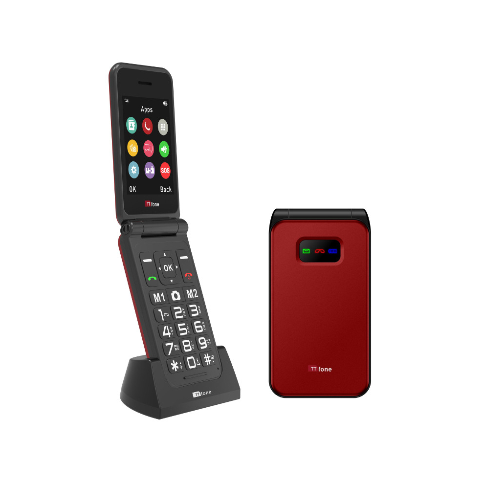 TTfone TT760 RED Flip 4G Big Button Mobile Phone for the Elderly with Emergency Assistance button with Vodafone Sim Card