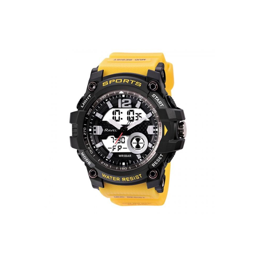 Ravel Adults Ana-Digi Dual time 5ATM Sports Yellow Watch RDT.2F