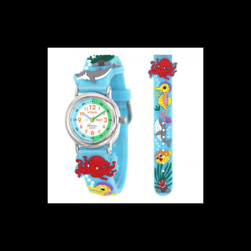 Ravel Children Girls 3D Cartoon Time Teacher Watch Blue Sea Life R1513.98