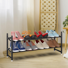 2 Tier Minimalist Shoe Rack Extendable Metal Organiser Stand Black