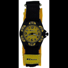 Ravel Boy's Black & Yellow Polka Dots Time Teacher hook and loop Strap Watch R1507.25