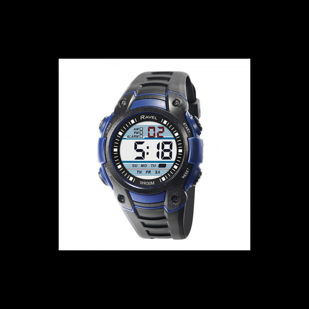 Ravel Men's 3Atm Digital Sports Black/Blue Watch Rdg.14.10