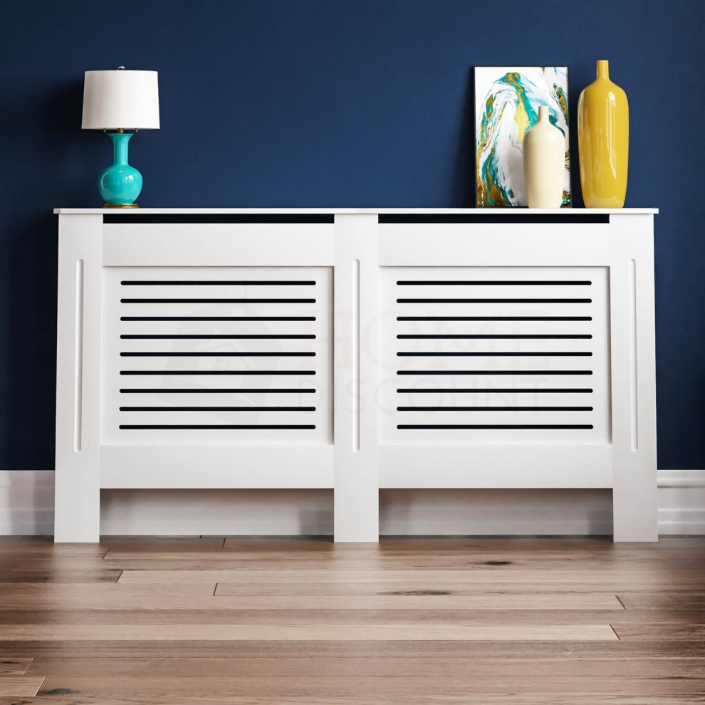 (Extra Large - White) Radiator Cover White Modern Horizontal MDF Wood Grill Cabinet Shelf CLEARANCE