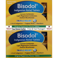 Bisodol Peppermint Indigestion Relief 120 Chewable Tablets Antacid Heartburn