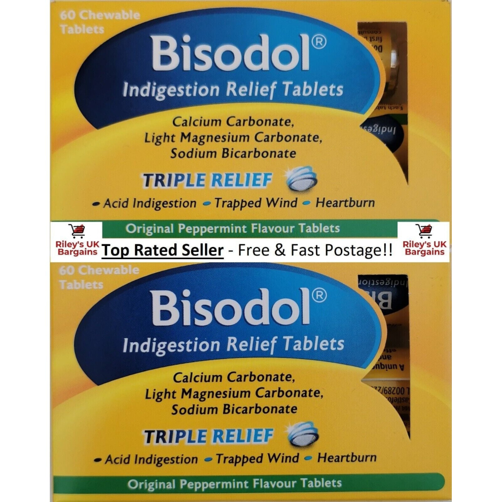 Sunukerr Bisodol Peppermint Indigestion Relief 120 Chewable Tablets Antacid Heartburn