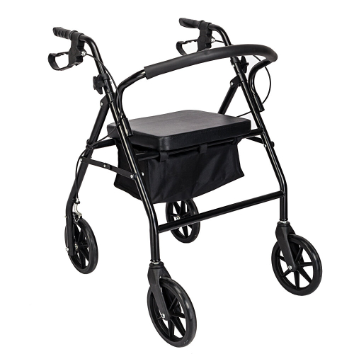 Folding Rollator Mobility Walker 4 Wheeled Walking Elder Aid w/ Seat Black 2