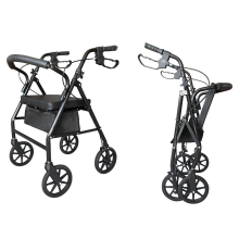 Folding Rollator Mobility Walker 4 Wheeled Walking Elder Aid w/ Seat Black
