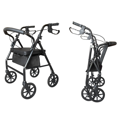 Folding Rollator Mobility Walker 4 Wheeled Walking Elder Aid w/ Seat Black