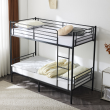 Twin Size Bunk Bed Metal Bed Frame for Kids with Stairs & Guardrail