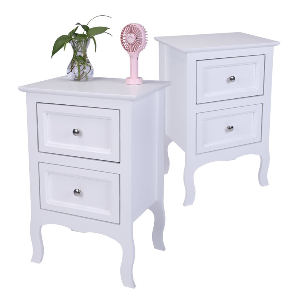 2Pcs Night Bedside Cabinet Table Country Style Bedroom Tables 2 Tier Drawers