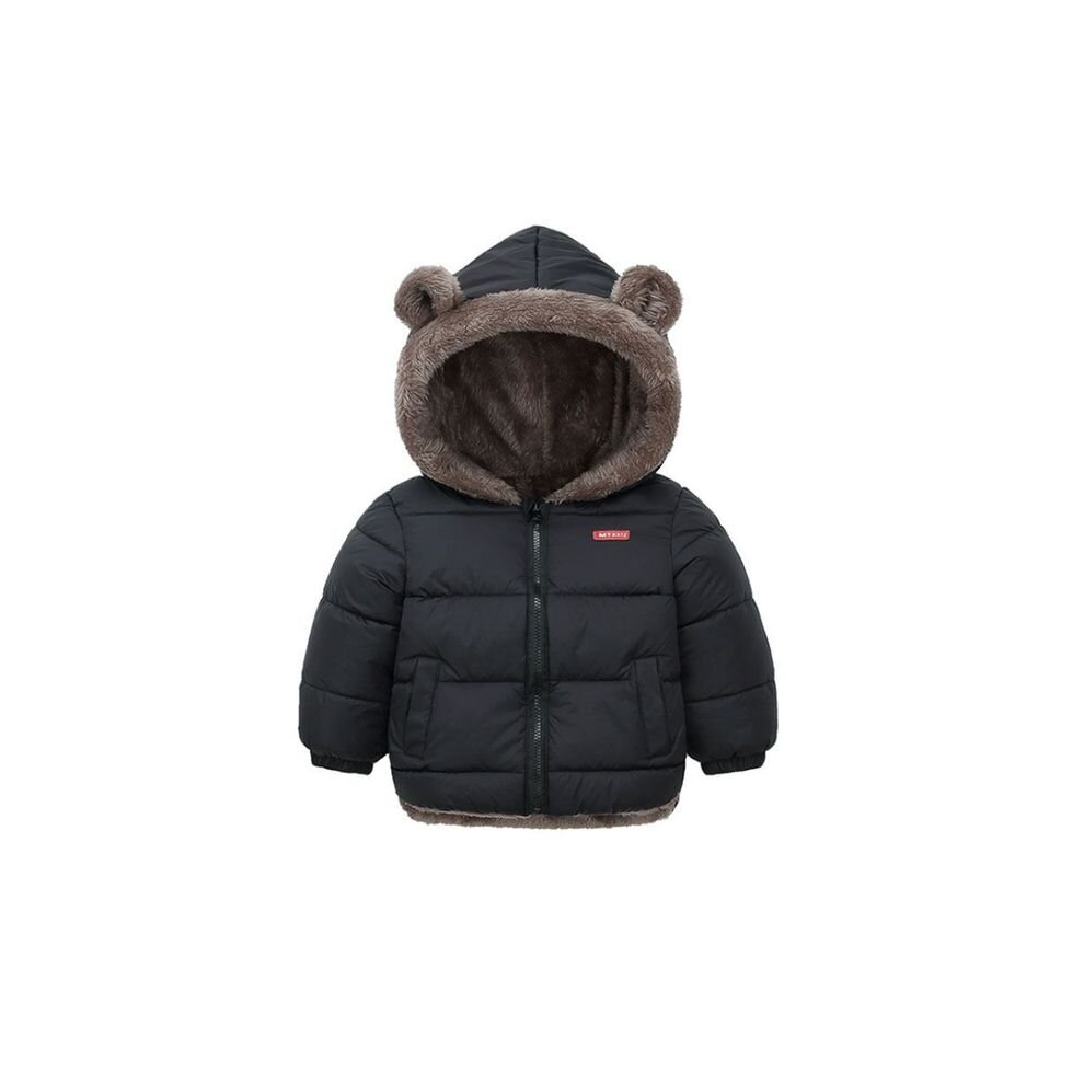 (Black, 3T(Size 100)) Cashmere Children Coat 2023 Autumn Winter Thicken Jacket Boys Girls Solid Color Hooded Jackets Kids Parka Outerwear 2-6 Years-image-OPC-PD9CBRT-NEW