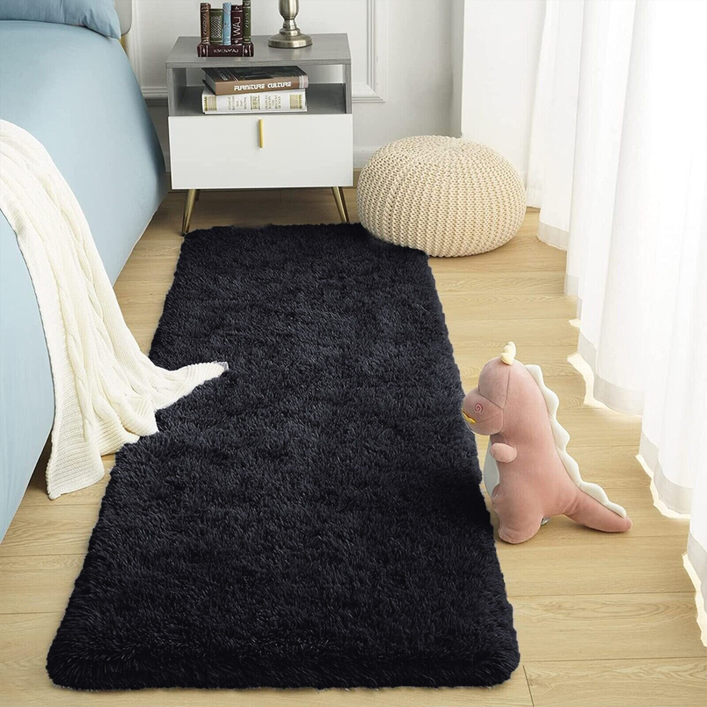 (60cm x 220cm (2ft x 7ft 7")_Runner., Black) Non Slip Rug  Area Rug Living Room Bed Room