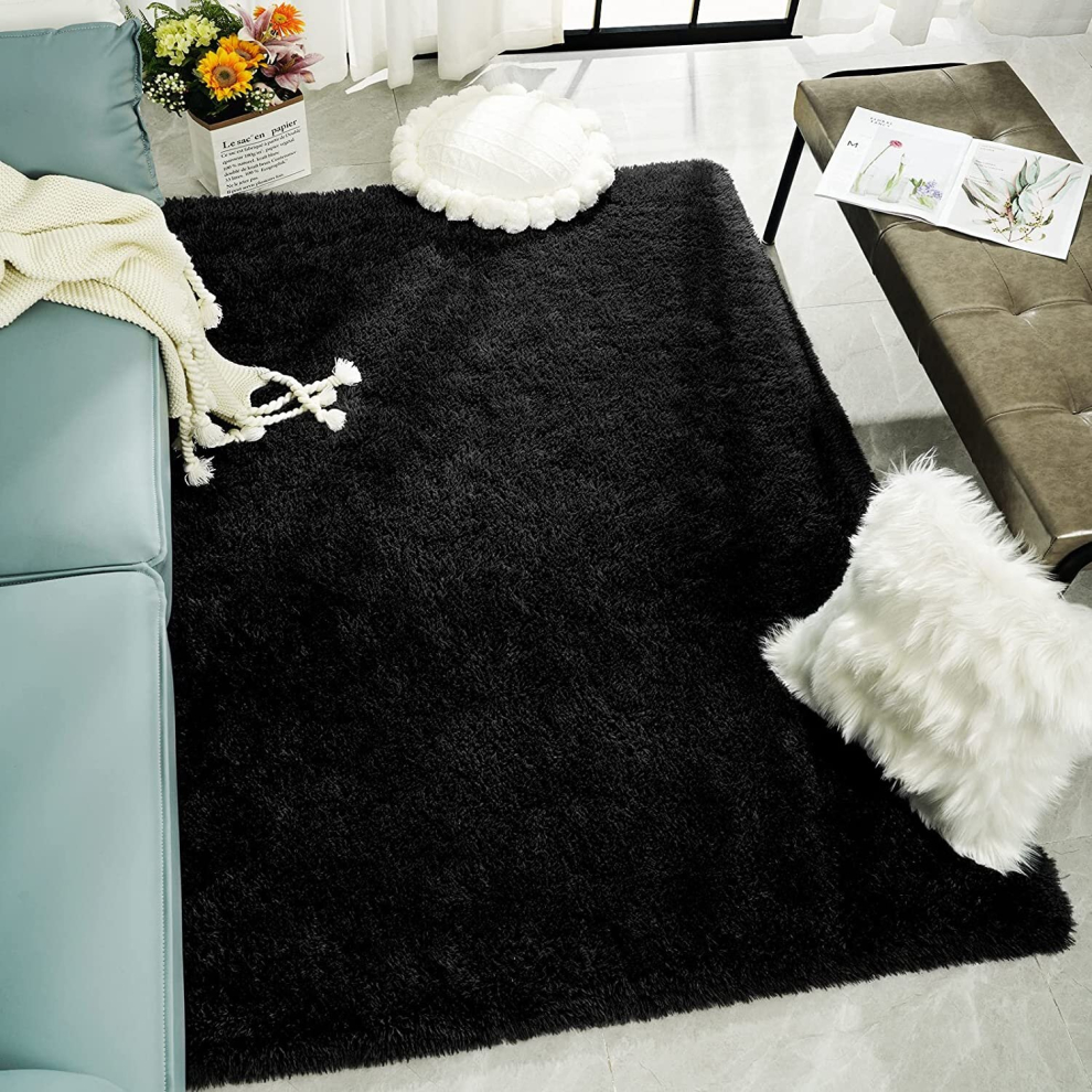 (120cm x 170cm (4ft x 5ft 8")., Black) Non Slip Rug  Area Rug Living Room Bed Room