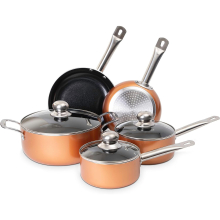 (8pcs, Copper) Non Stick Pots and Pans Set – Induction Hob Pots Set – 5pcs Kitchen Cookware with Lids – Cooking Cream Granite Saucepan Pots and Frying Pans