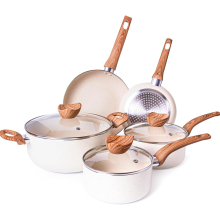 (8pcs, Cream Granite) Non Stick Pots and Pans Set – Induction Hob Pots Set – 5pcs Kitchen Cookware with Lids – Cooking Cream Granite Saucepan Pots and Frying Pans