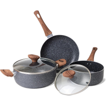 (5pcs, Marble) Non Stick Pots and Pans Set – Induction Hob Pots Set – 5pcs Kitchen Cookware with Lids – Cooking Cream Granite Saucepan Pots and Frying Pans