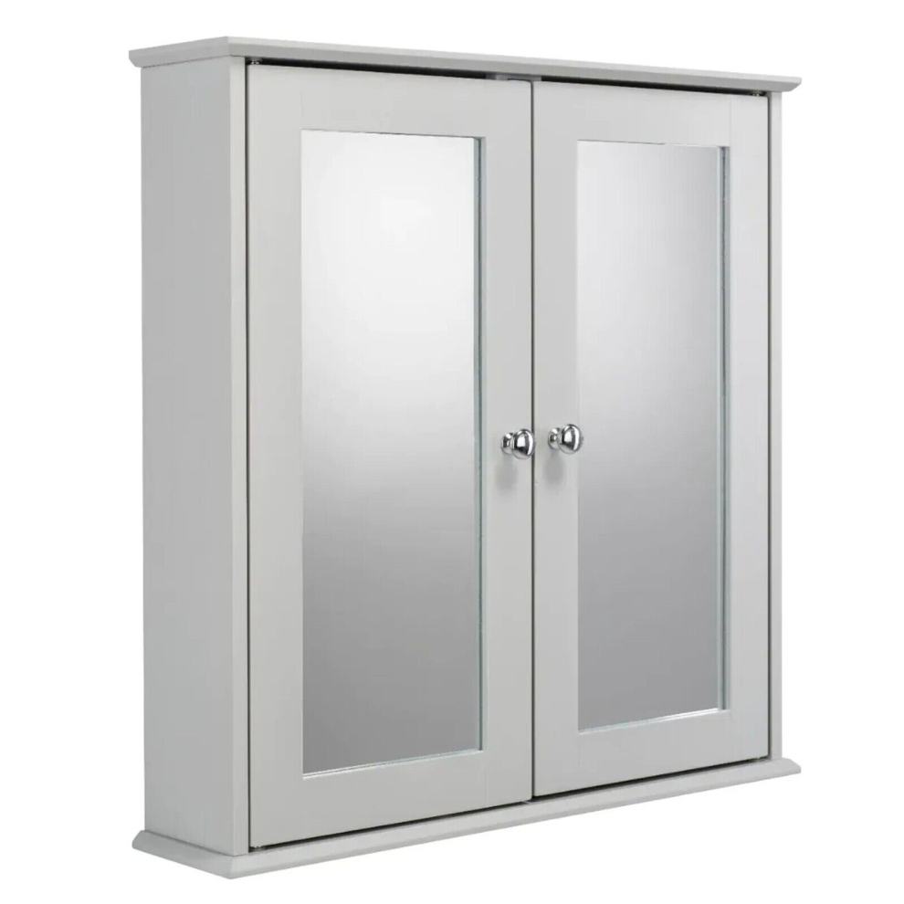 Croydex FlexiFix Ashby Grey Wooden Double Door Mirror Bathroom Storage Cabinet