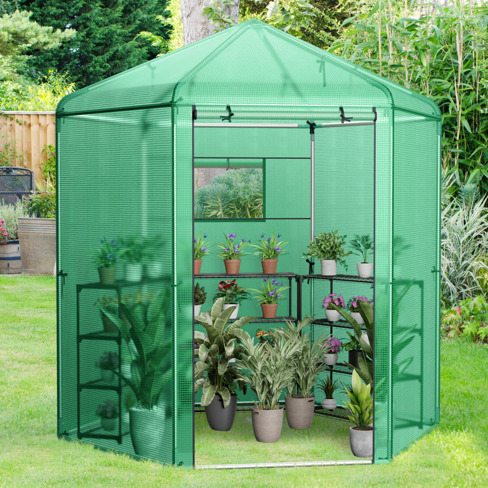 Walk-in Greenhouse Planter Grow Tent Grow House W/ Roll-up Zippered Door