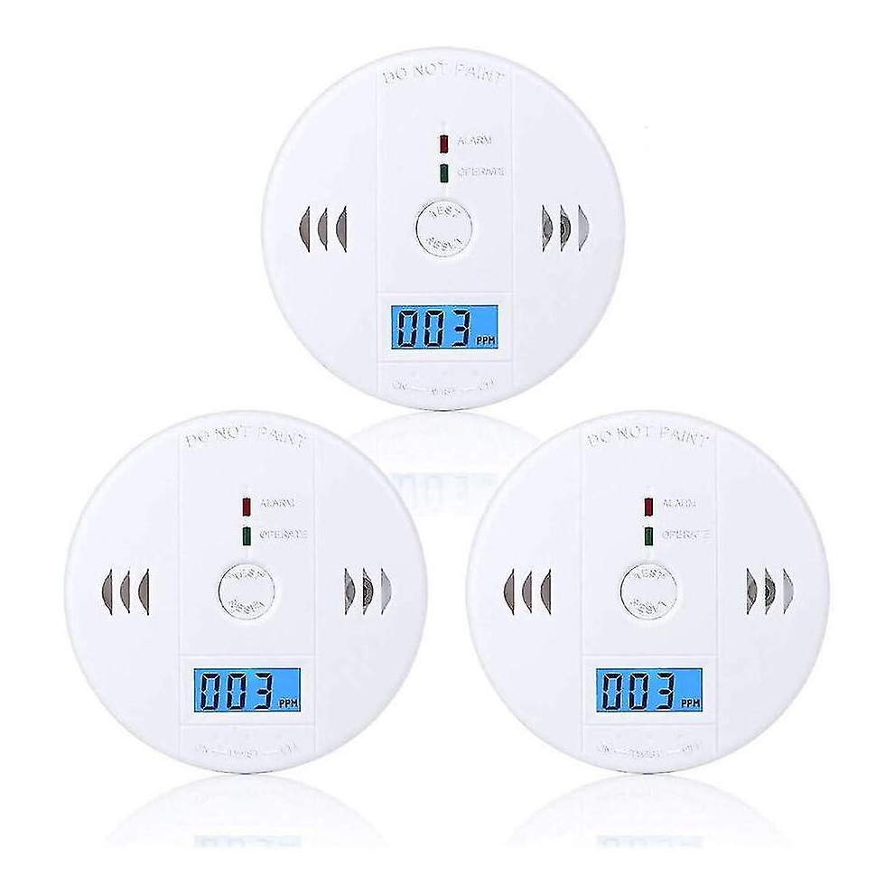 Carbon Monoxide Detector 3 Pack, Co Alarm Detector Sensor Battery Powered With Lcd Digital Display F