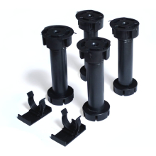 4 x Cabinet Plinth Feet Legs 150mm + 2 Clips - Black Carcase Unit Legs