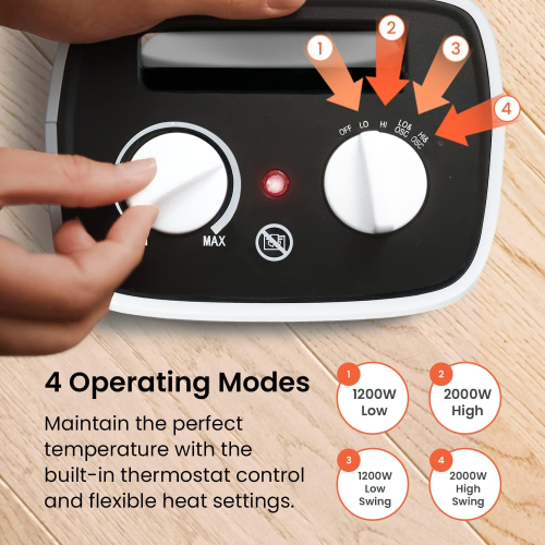2000W Ceramic Fan Electric Auto-Oscillating Thermostat 2 Heat Settings 1
