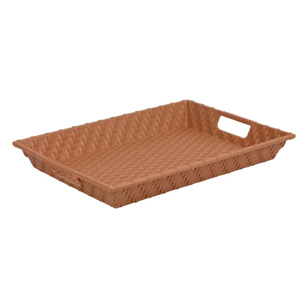 (Cappuccino) Rattan Woven Serving Display Storage Tray Handles Decorative Table Centrepiece