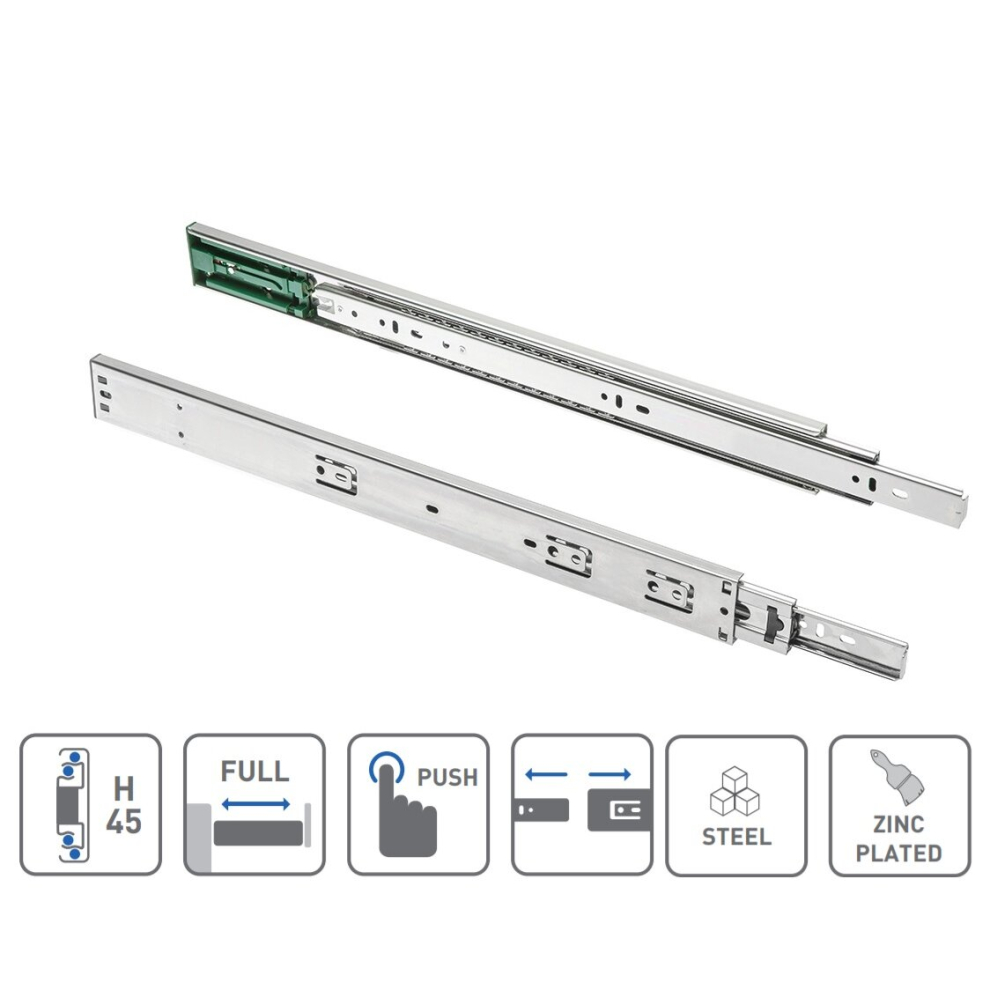Gtv (450Mm) Push To Open Drawer Runner Slides - Full Extension