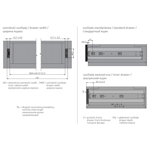 GTV (450mm) PUSH TO OPEN Drawer Runner Slides - FULL EXTENSION 2