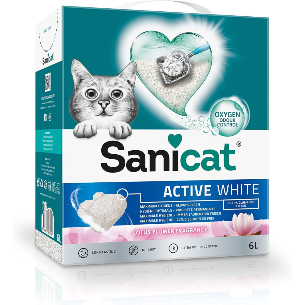 Sanicat Active White Lotus Flower Clumping Cat Litter Odour Control 6L