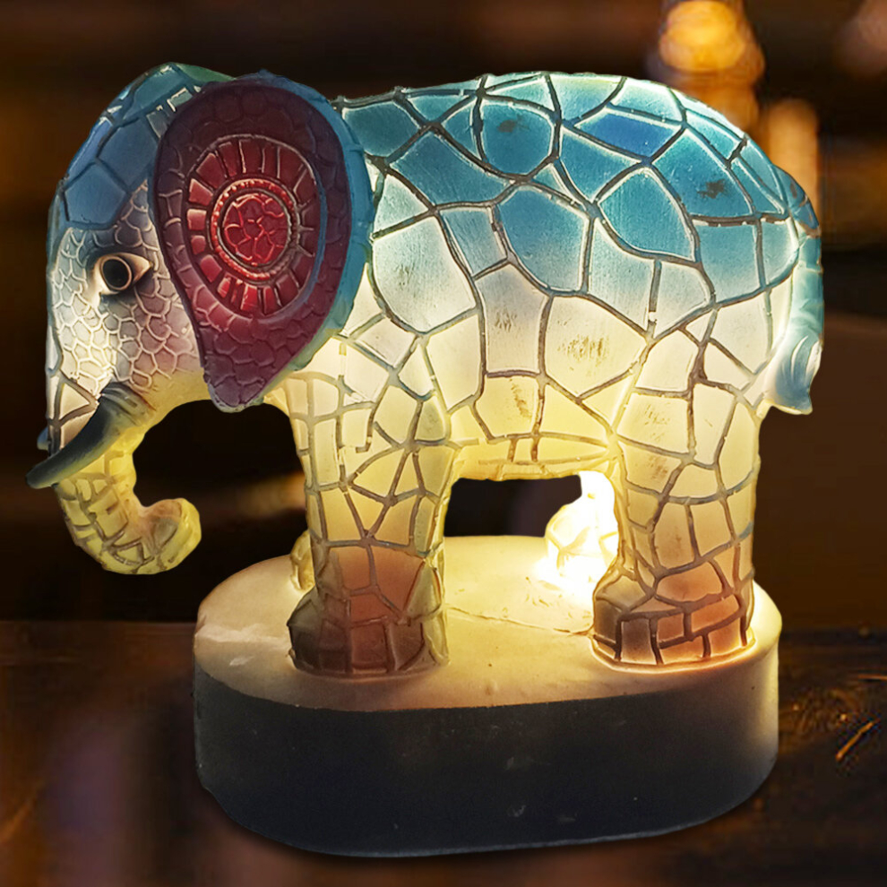 (Elephant) Resin Stained Glass Lamp Animal Table Lamp Series Night Light Lion Dolphin Wolf Owl Horse Colored Stained Glass Bedside Lights