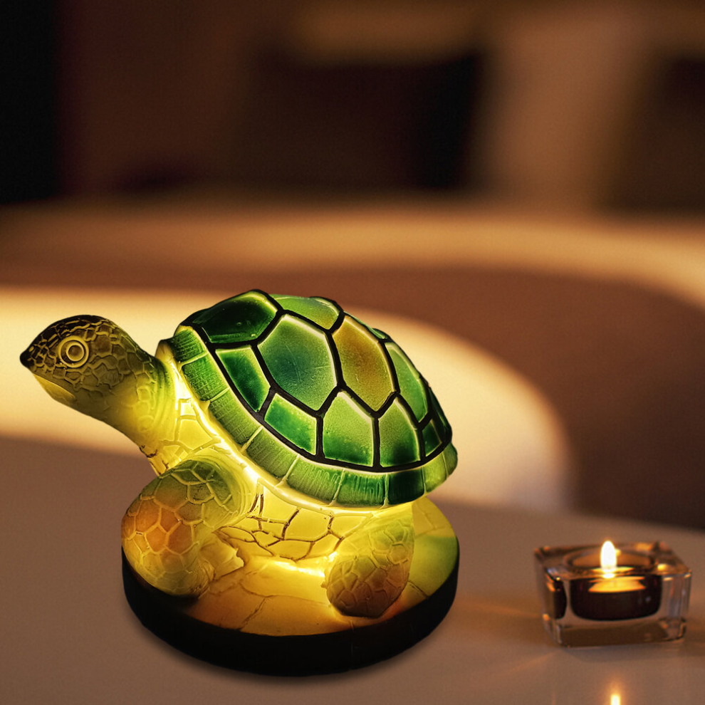 (Sea Turtle) Resin Stained Glass Lamp Animal Table Lamp Series Night Light Lion Dolphin Wolf Owl Horse Colored Stained Glass Bedside Lights