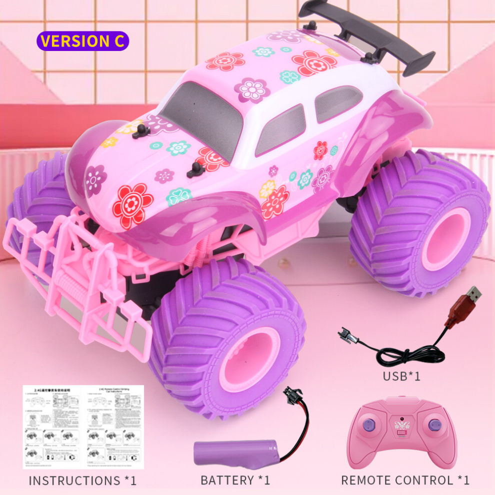 (Version C) Pink RC Car Electric Drive Off-Road Big Wheel High Speed Purple Remote Control Trucks Girls Toys for Children