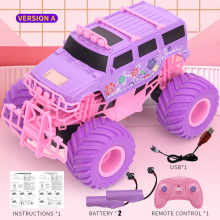 (Version A-2B) Pink RC Car Electric Drive Off-Road Big Wheel High Speed Purple Remote Control Trucks Girls Toys for Children