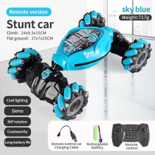 (Blue Single control) 4WD 1:16 Stunt RC Car With LED Light Gesture Induction Deformation Twist Climbing Radio Controlled Car Electronic Toys for Kids