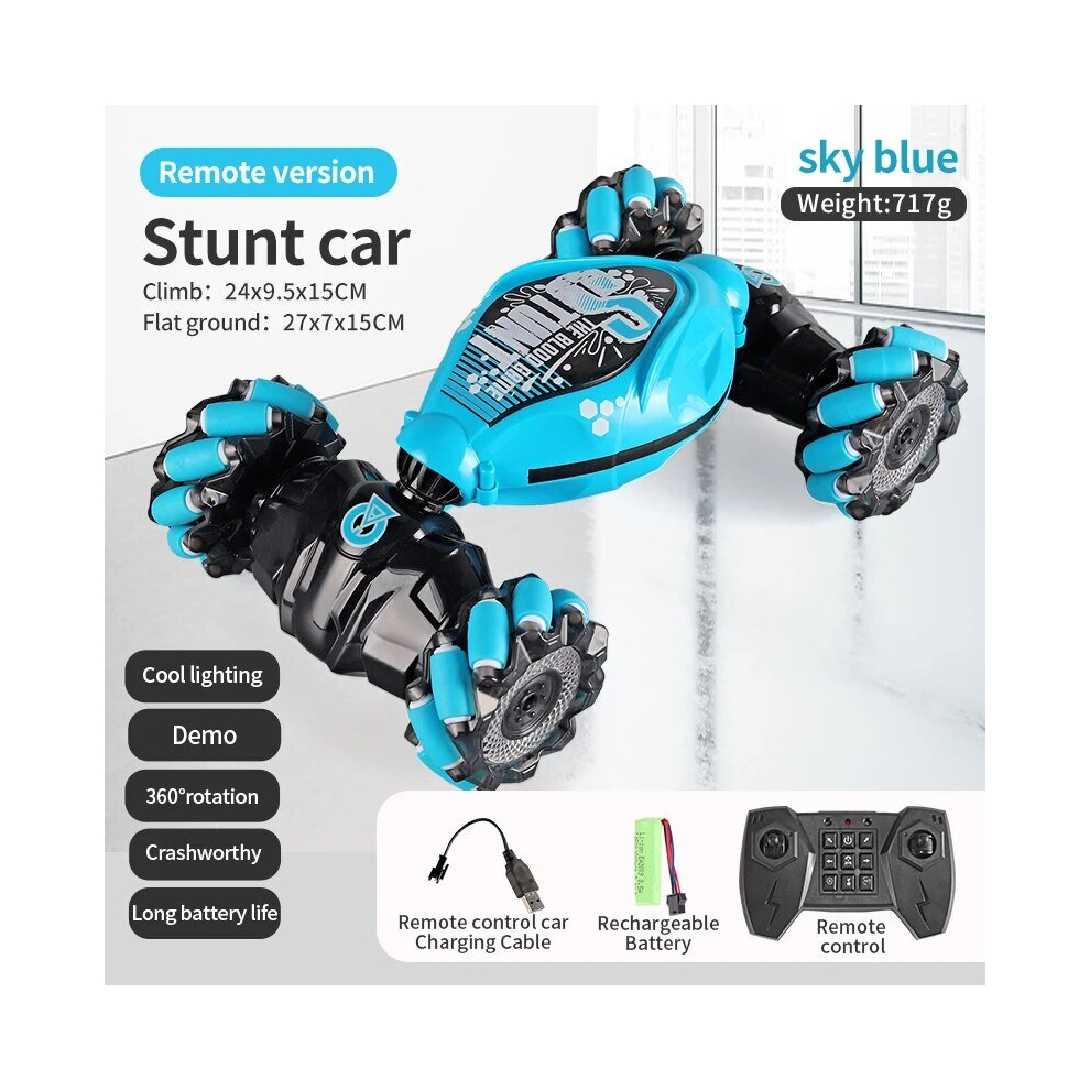 Srj Star ( Single Control) 4Wd 1:16 Stunt Rc Car With Led Gesture Induction Deformation Twist Climbing Radio Controlled Car Electronic Toys For Kids Blue/Light
