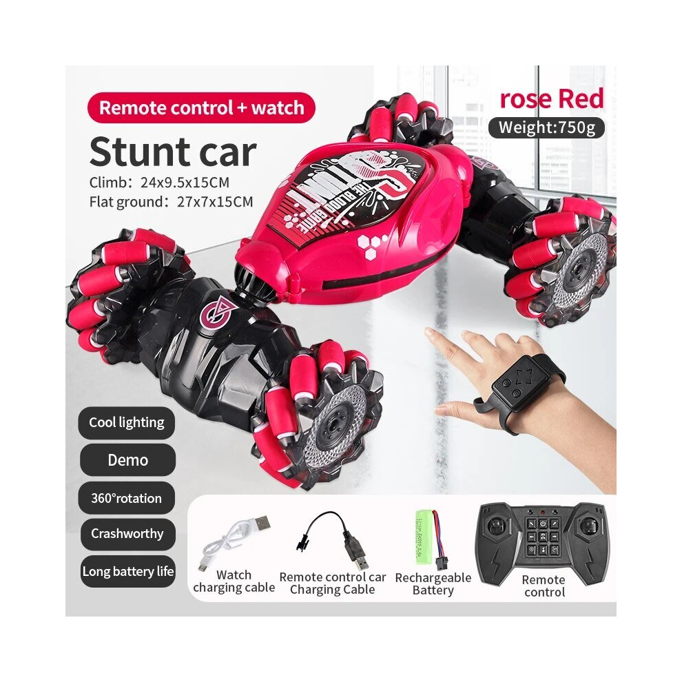 (Red Dual control) 4WD 1:16 Stunt RC Car With LED Light Gesture Induction Deformation Twist Climbing Radio Controlled Car Electronic Toys for Kids