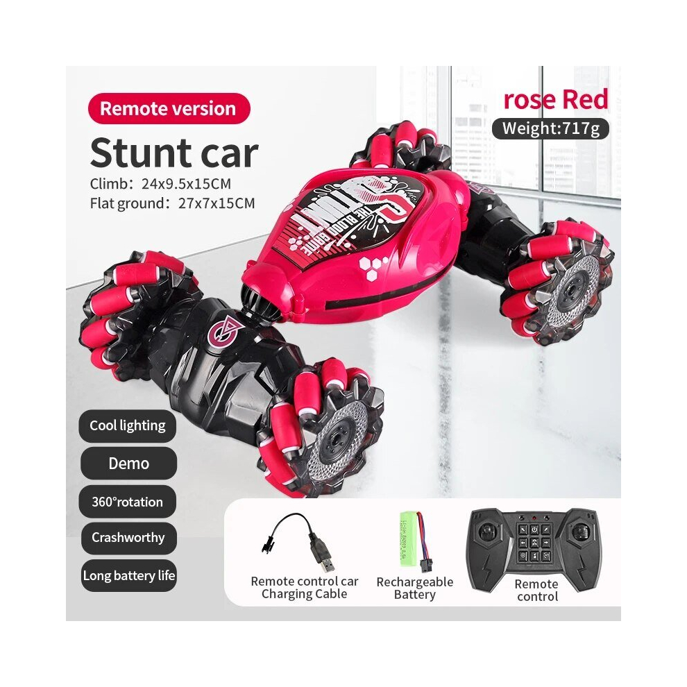 Srj Star ( Single Control) 4Wd 1:16 Stunt Rc Car With Led Gesture Induction Deformation Twist Climbing Radio Controlled Car Electronic Toys For Kids Red/Light