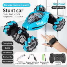 (Blue Dual control) 4WD 1:16 Stunt RC Car With LED Light Gesture Induction Deformation Twist Climbing Radio Controlled Car Electronic Toys for Kids