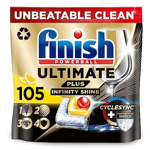Finish Ultimate Plus Infinity Shine Dishwasher Tablets bulk | Scent : Lemon | Size: Total 105 Dishwasher Tabs |For Unbeatable*