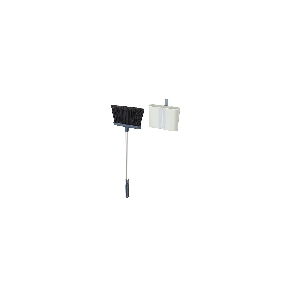 CleanStore Wall-mounted Adjustable Long Handle Broom Sweeper with Dust-shield Storage, Indoor Sweeping Floor Brush with