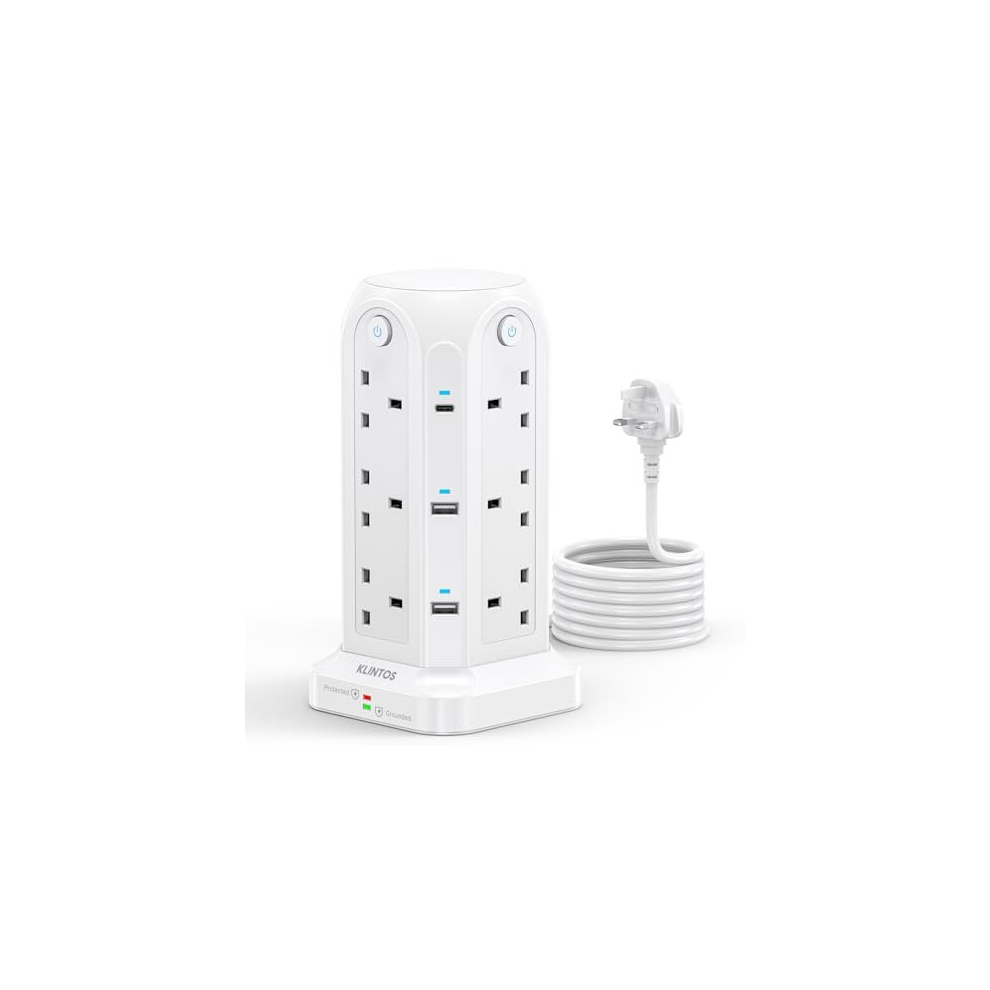 Tower Extension Lead With Usb Slotsã2 Usb C & 4 Usb Aã, 1400J Surge Protected Extension Lead With Individual 724087550479