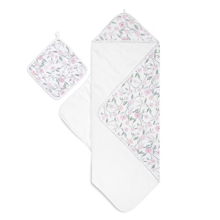 ma fleur Hooded Towel Set | 100% Cotton with Muslin Hood, Soft Bath & Shower Wrap for Babies | flower, nature, girly
