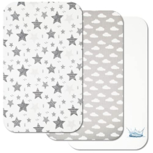 Next to Me Crib Sheets - 3pc Crib Sheets Set - 2 Fitted Cotton Sheets and 1 Waterproof Mattress Protector for Bedside