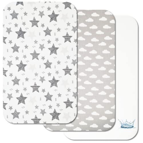 Next to Me Crib Sheets - 3pc Crib Sheets Set - 2 Fitted Cotton Sheets and 1 Waterproof Mattress Protector for Bedside