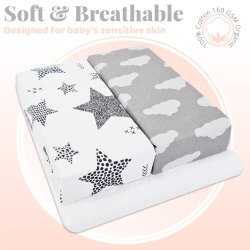 Next to Me Crib Sheets - 3pc Crib Sheets Set - 2 Fitted Cotton Sheets and 1 Waterproof Mattress Protector for Bedside 2